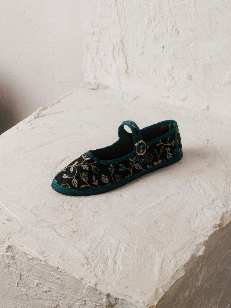 Mary Jane Black Embroidery