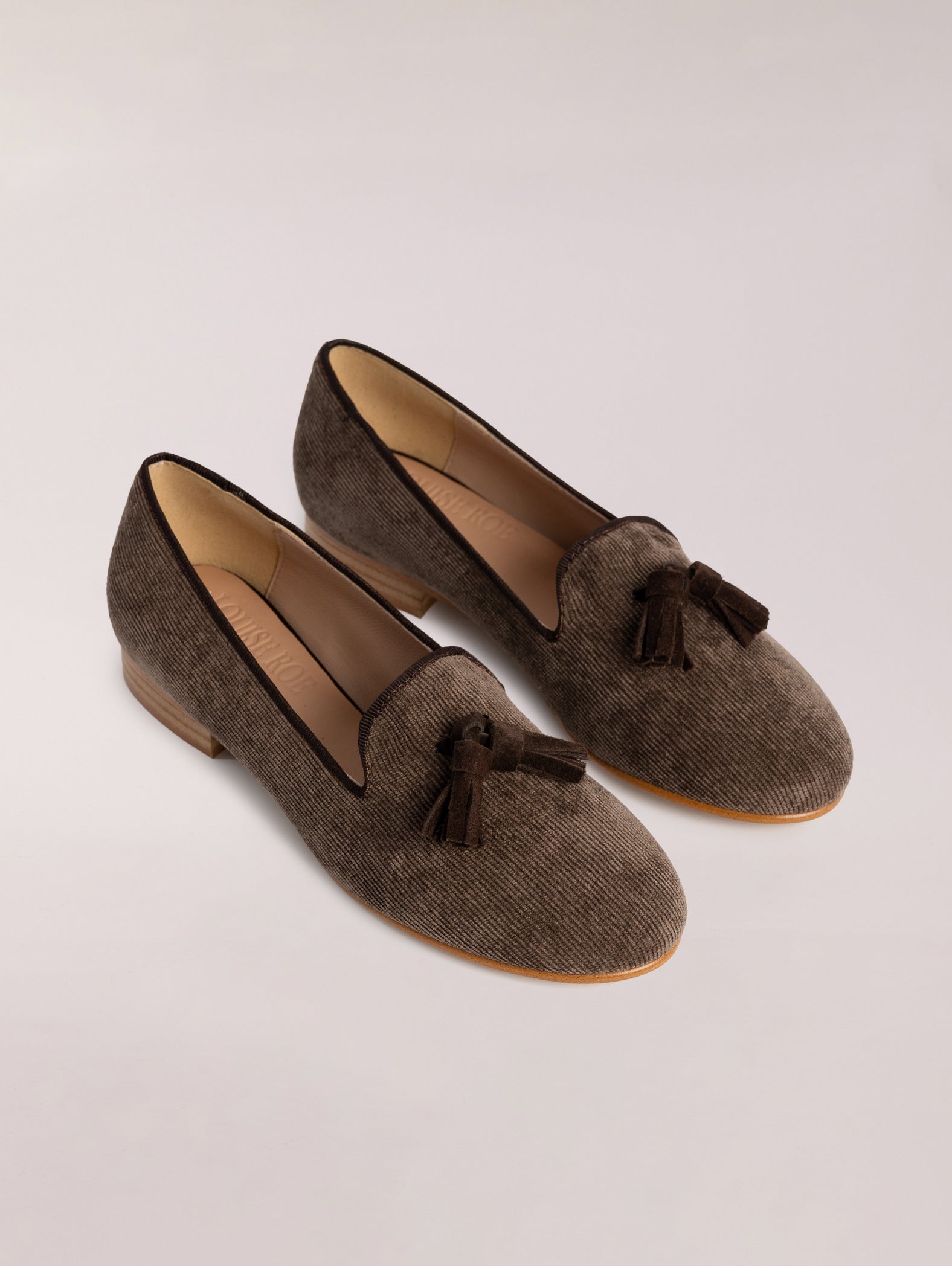 Mocasines de mujer de piel y pana marrón
